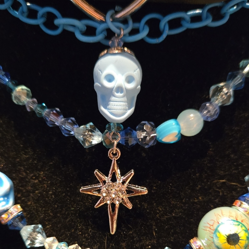 Edgy Black and Blue Skull Choker Necklace
